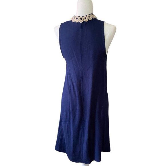 Lilly Pulitzer Jane Shift Dress, Timeless True Navy Gold Trim Zipper Sleeveless - Picture 4 of 7